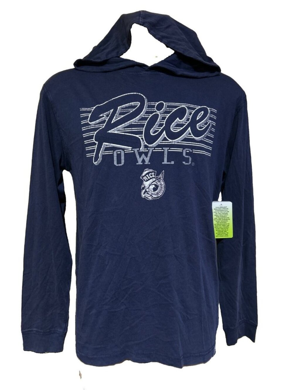 NEW Rice University Owls The Yard Navy Hooded Shirt Tee Men's L Fan Game Day